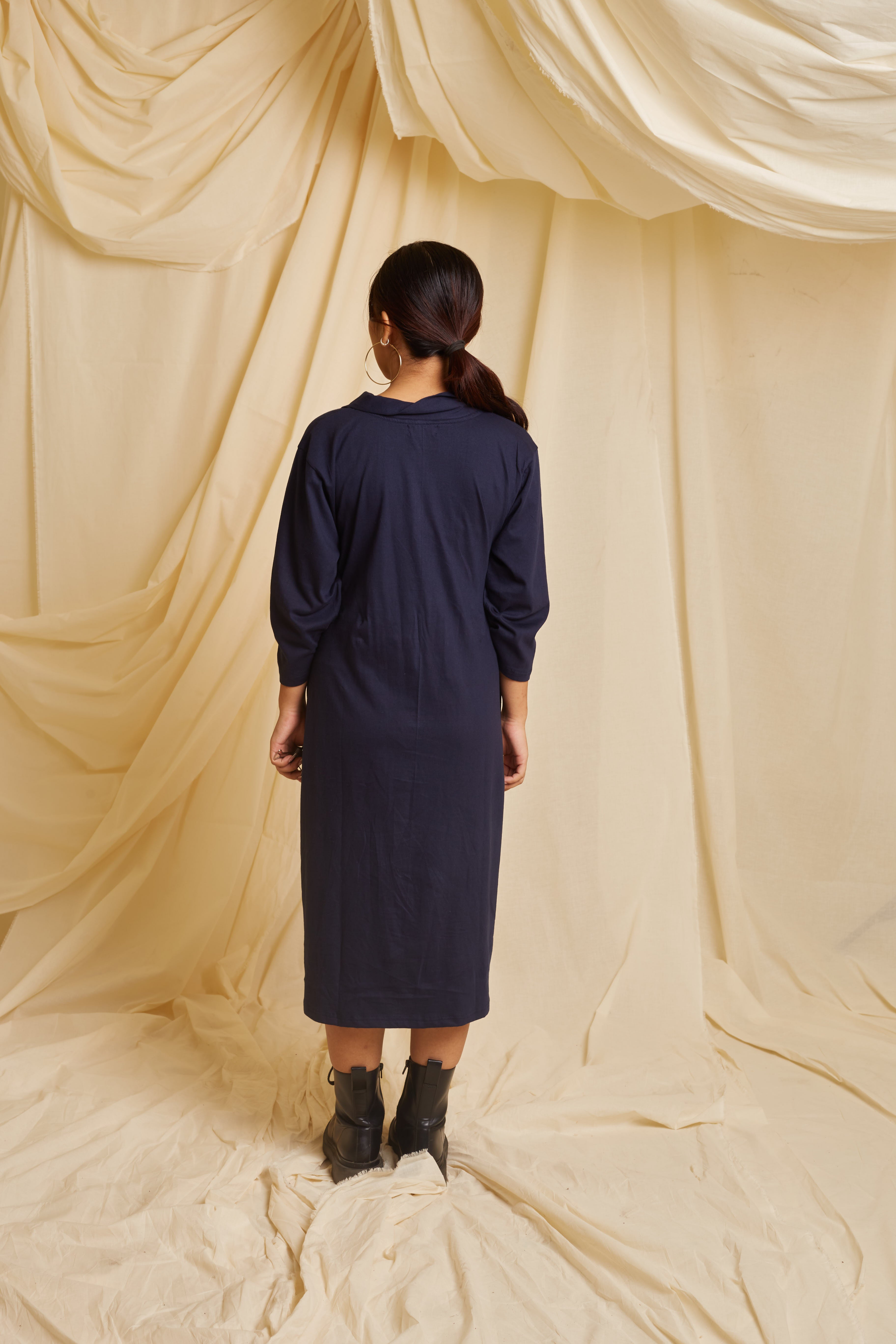 Crossroads Navy- Beige Knit Wave Dress