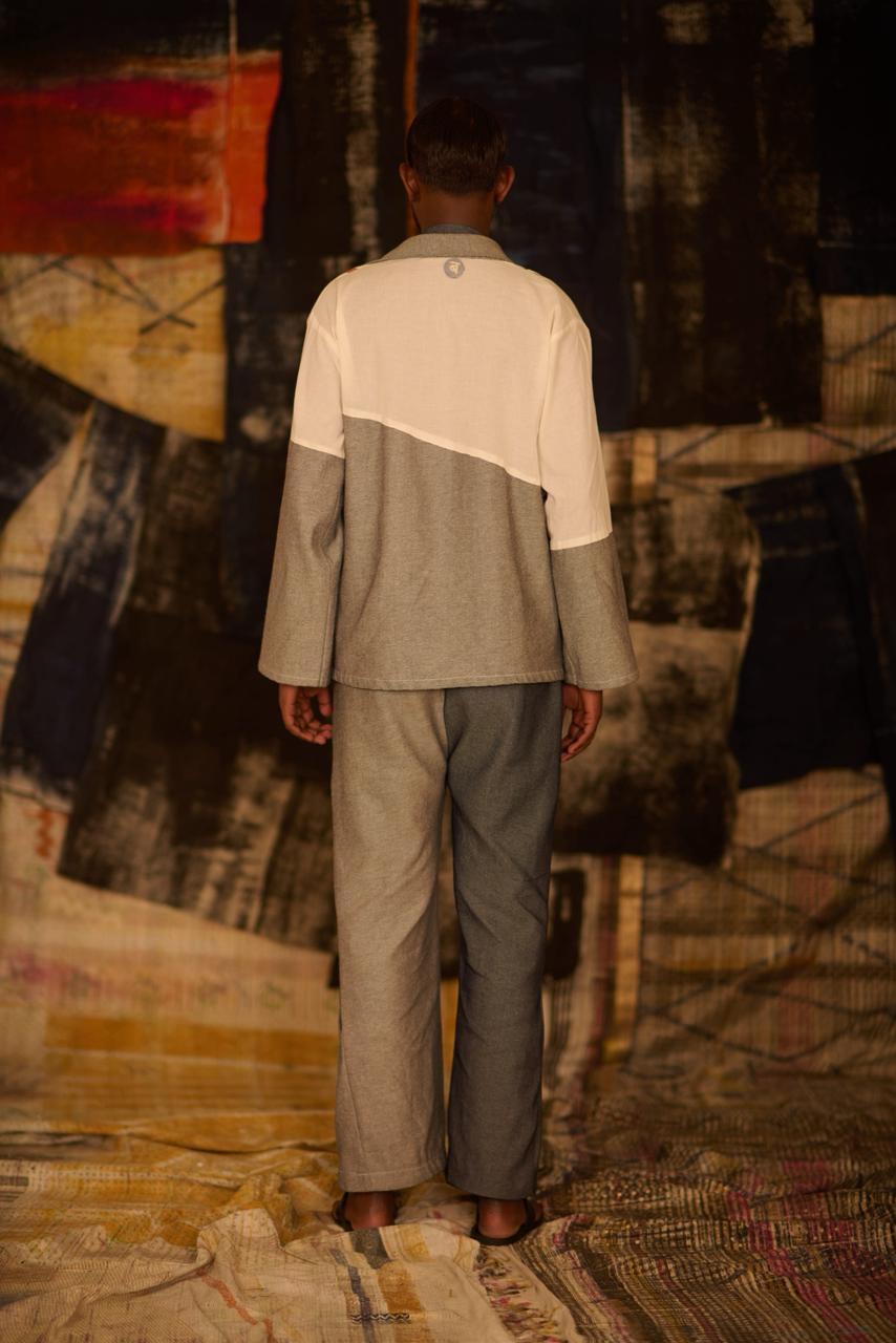 Half and Half Denim Coordinate, Shirt and Pants (Set of 2)