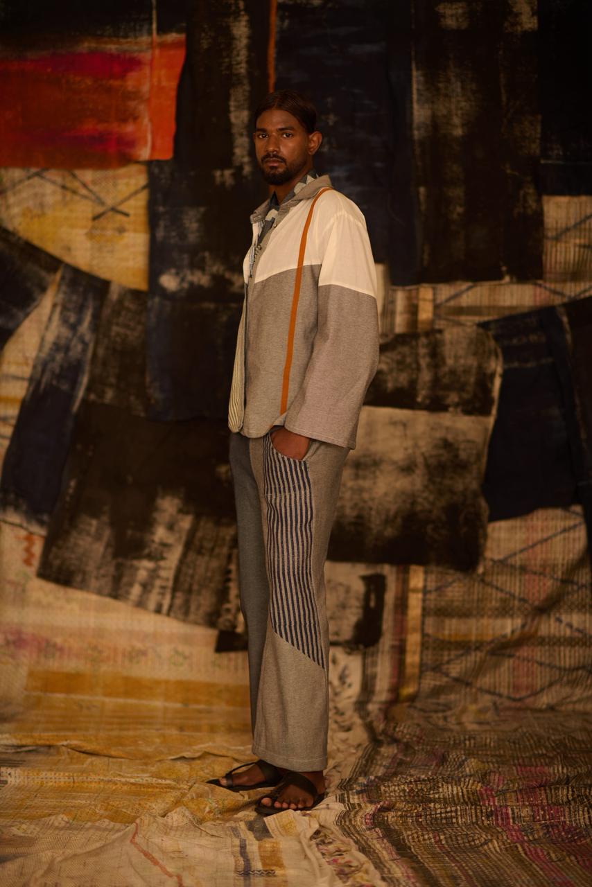 Half and Half Denim Coordinate, Shirt and Pants (Set of 2)