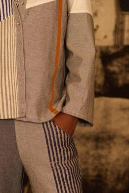 Half and Half Denim Coordinate, Shirt and Pants (Set of 2)