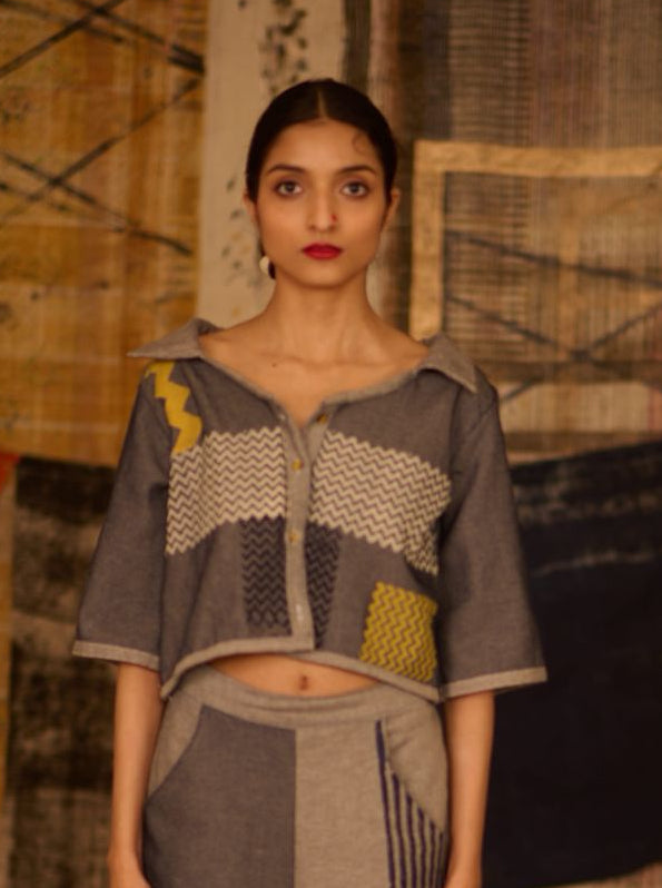 Sequence Denim Cropped Shirt Blouse