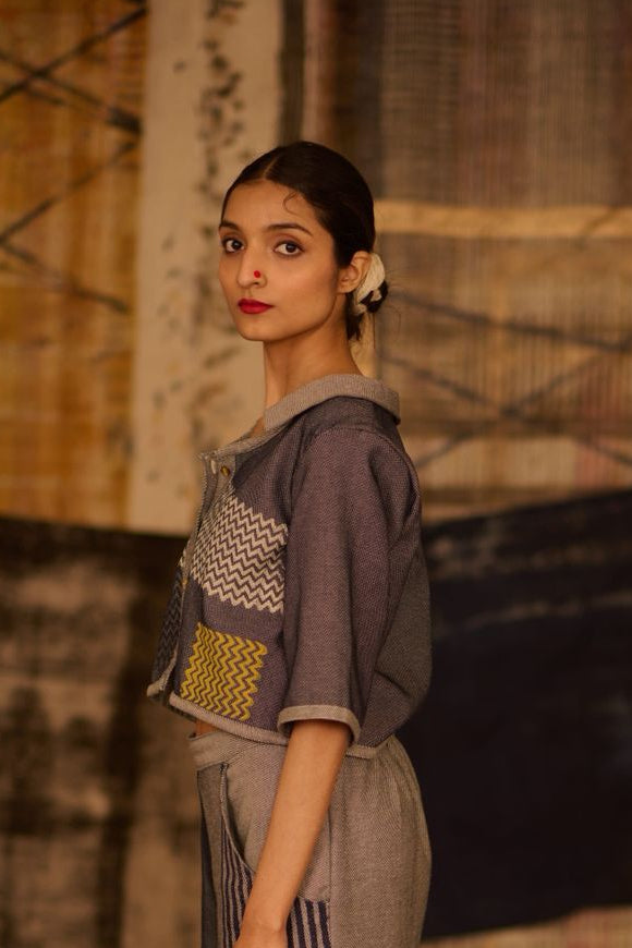 Sequence Denim Cropped Shirt Blouse