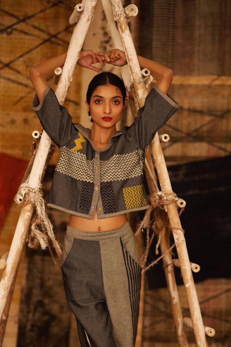 Sequence Denim Cropped Shirt Blouse