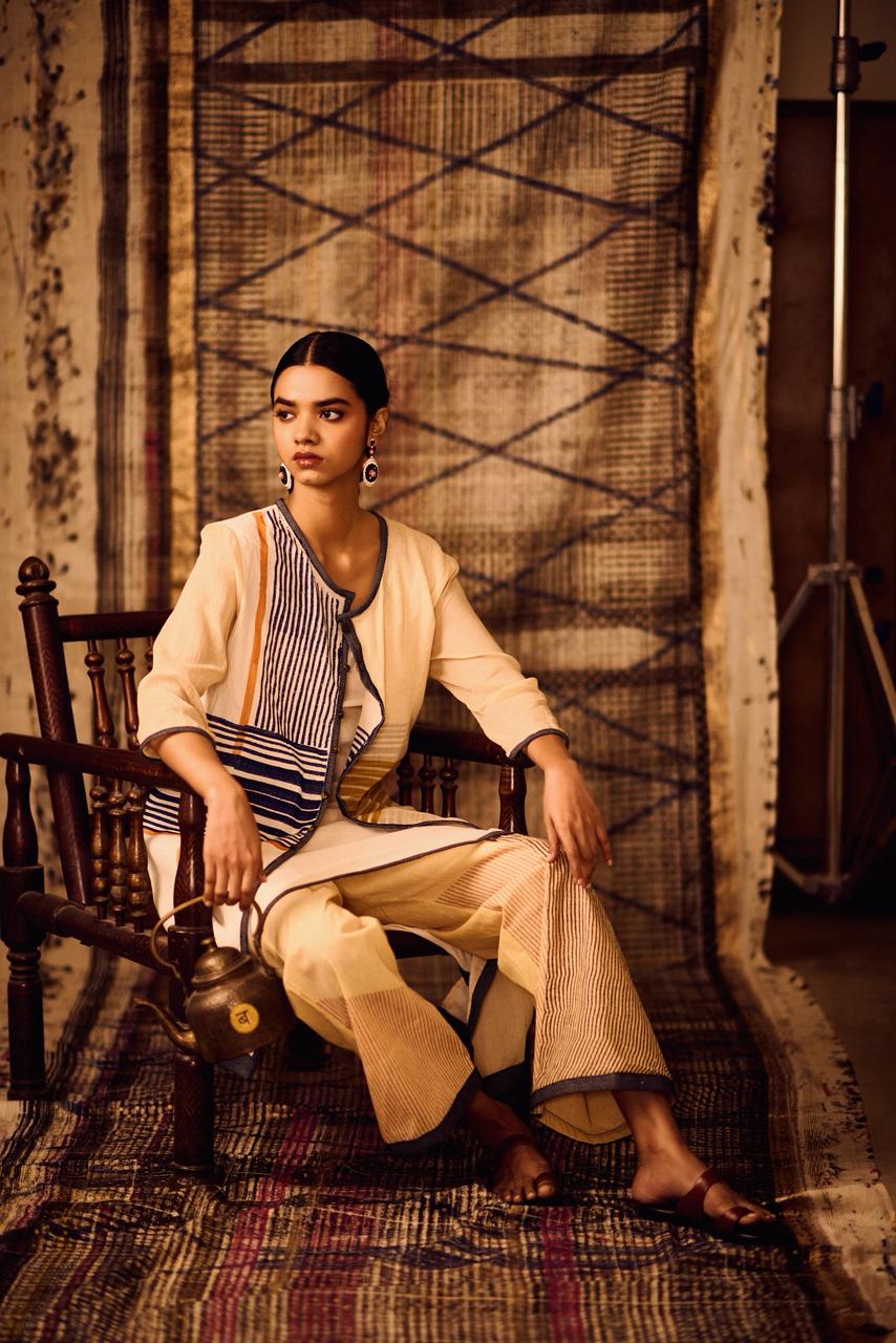 Sequence High Low Kurta and Pants with Slip (Set of 3)