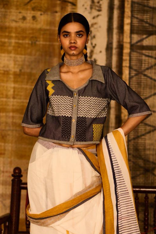 Sequence Denim Alignment Crop Blouse