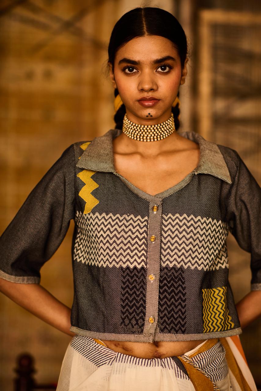 Sequence Denim Alignment Crop Blouse