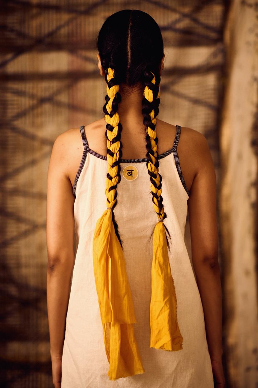 Sequence Cotton Slip Dress with Lining and Denim Edges