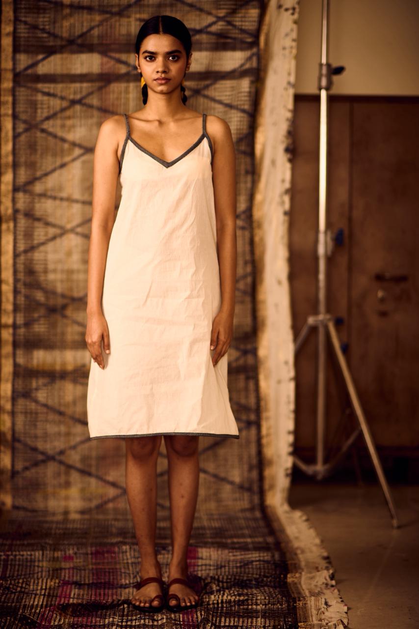 Sequence Cotton Slip Dress with Lining and Denim Edges