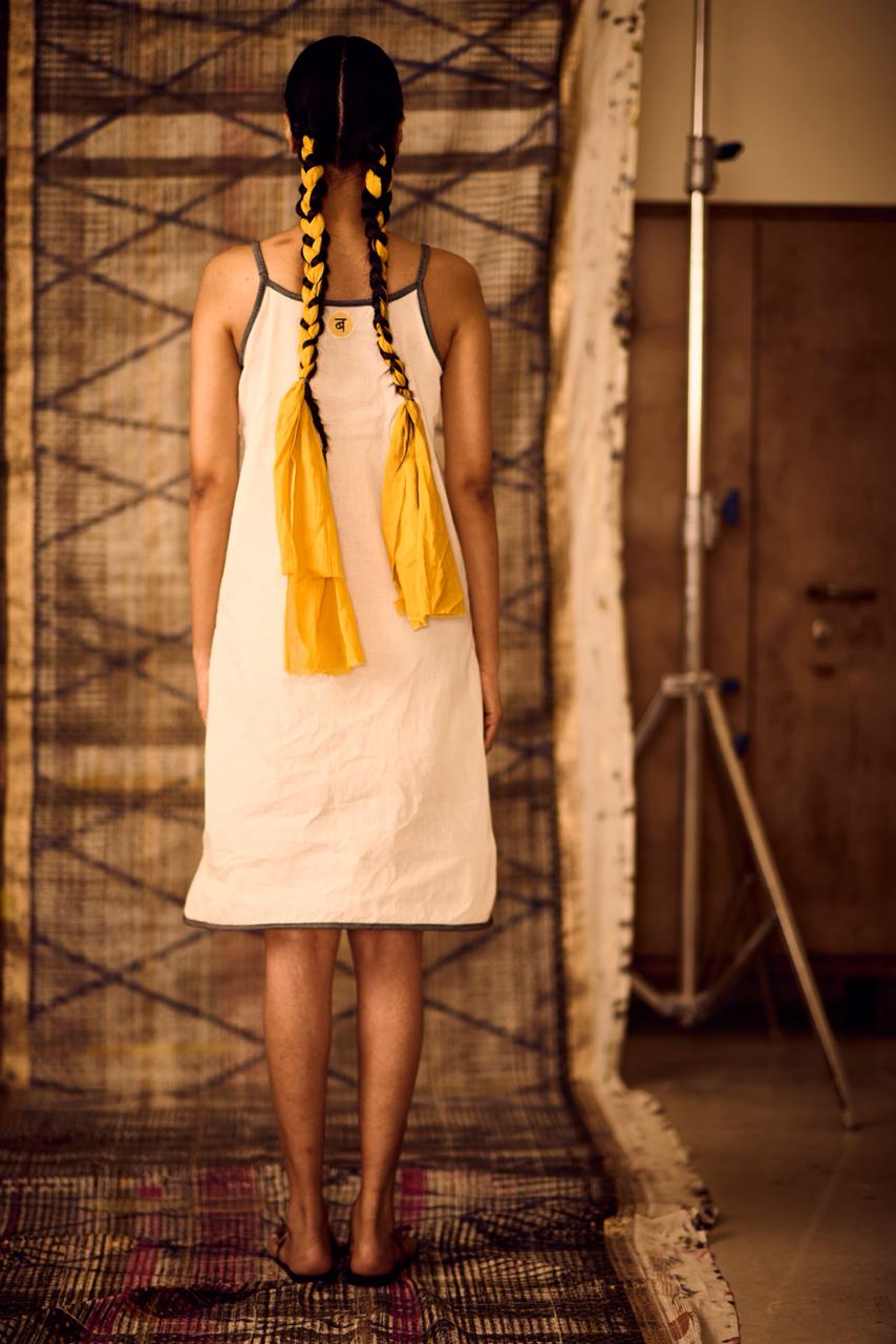 Sequence Cotton Slip Dress with Lining and Denim Edges