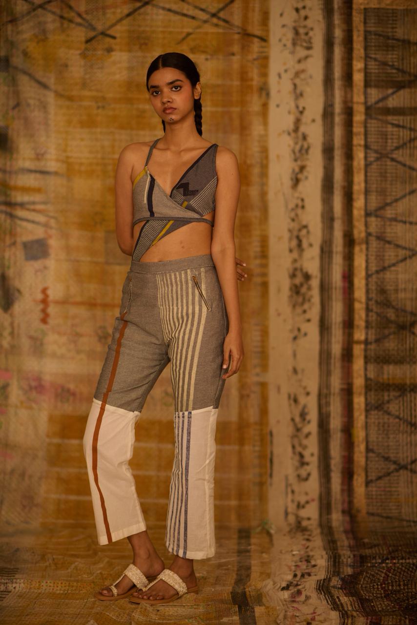 Sequence Alignment Denim Wrap Top