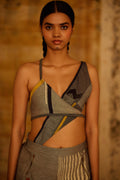 Sequence Alignment Denim Wrap Top