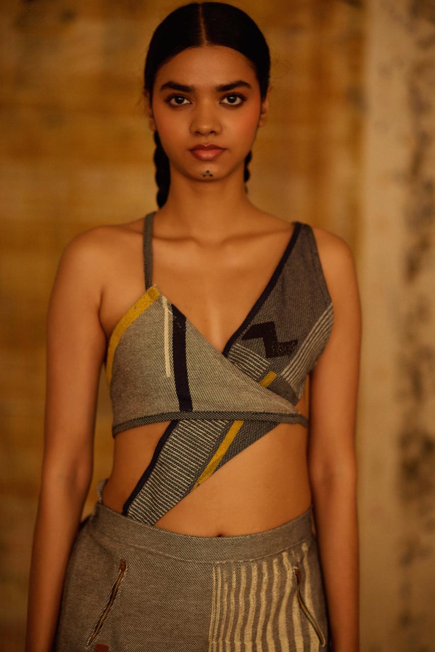 Sequence Alignment Denim Wrap Top