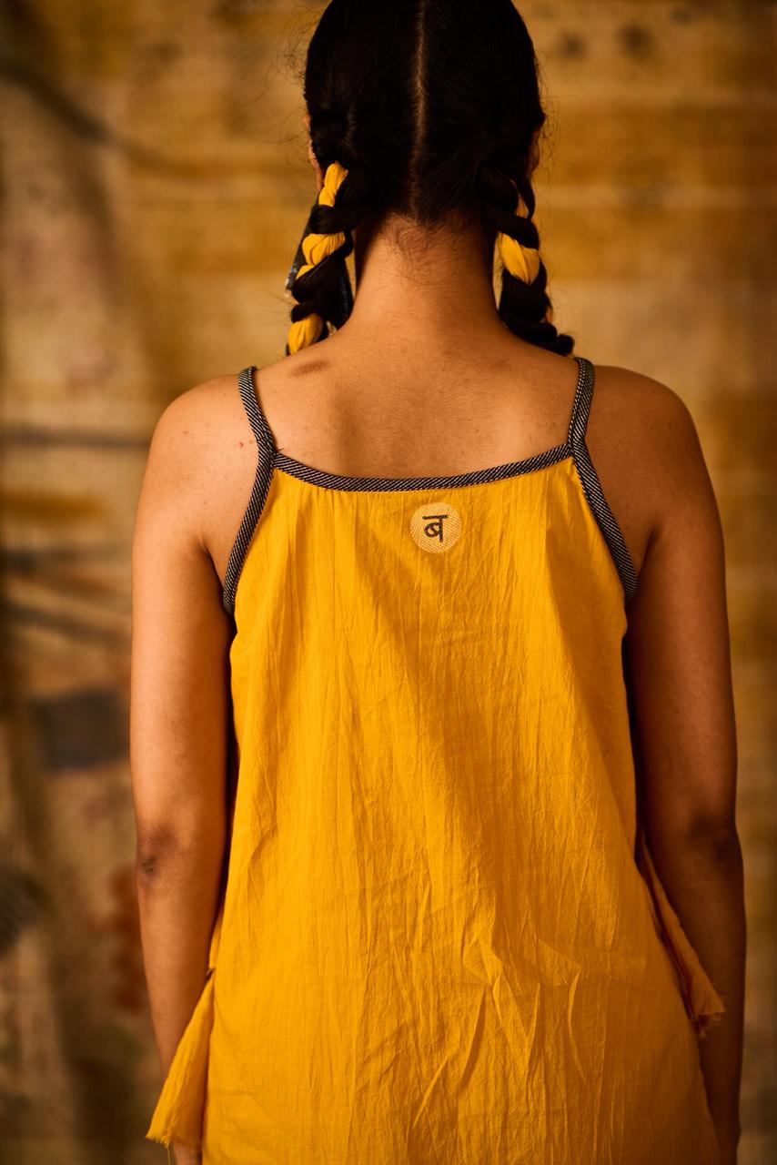 Sequence Zig Zag Mustard Dress with Lining