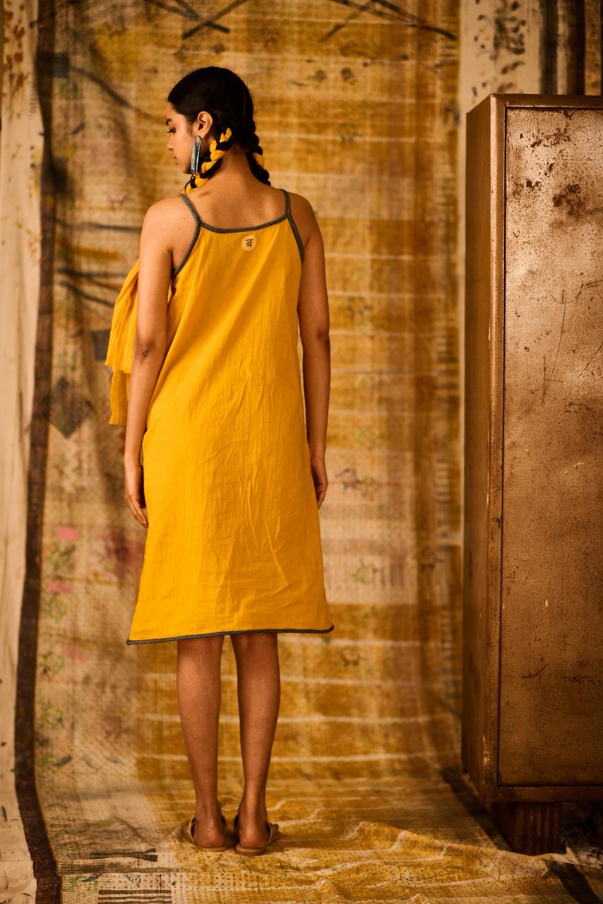 Sequence Zig Zag Mustard Dress with Lining