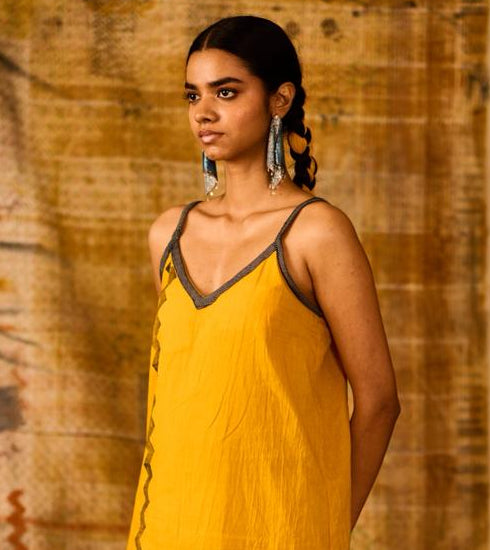 Sequence Zig Zag Mustard Dress with Lining