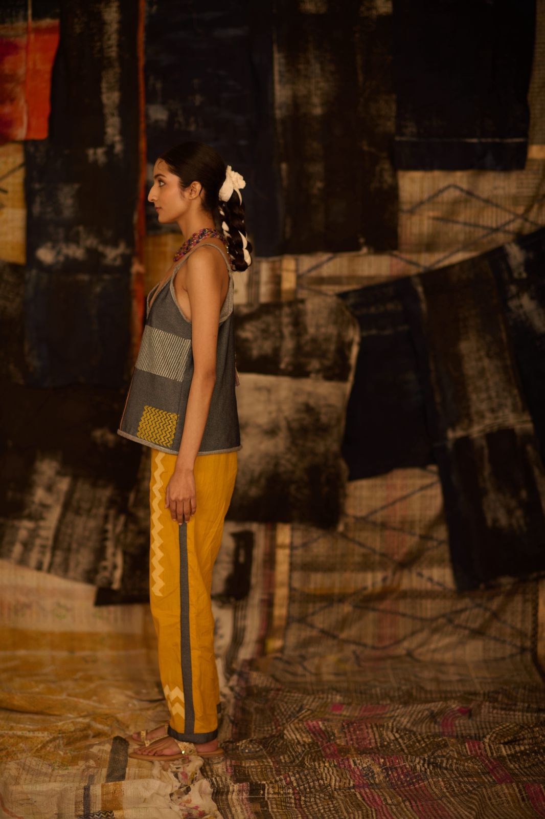 Sequence Repeat Mustard Coordinate with Denim Edges (Set of 2)