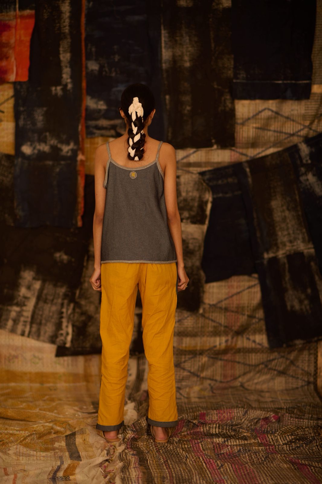 Sequence Repeat Mustard Coordinate with Denim Edges (Set of 2)