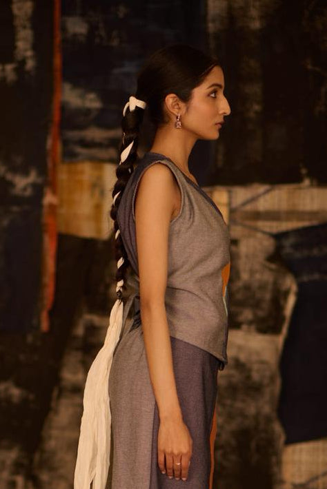 Sequence Asymmetric Contiuum Denim Zipper Top