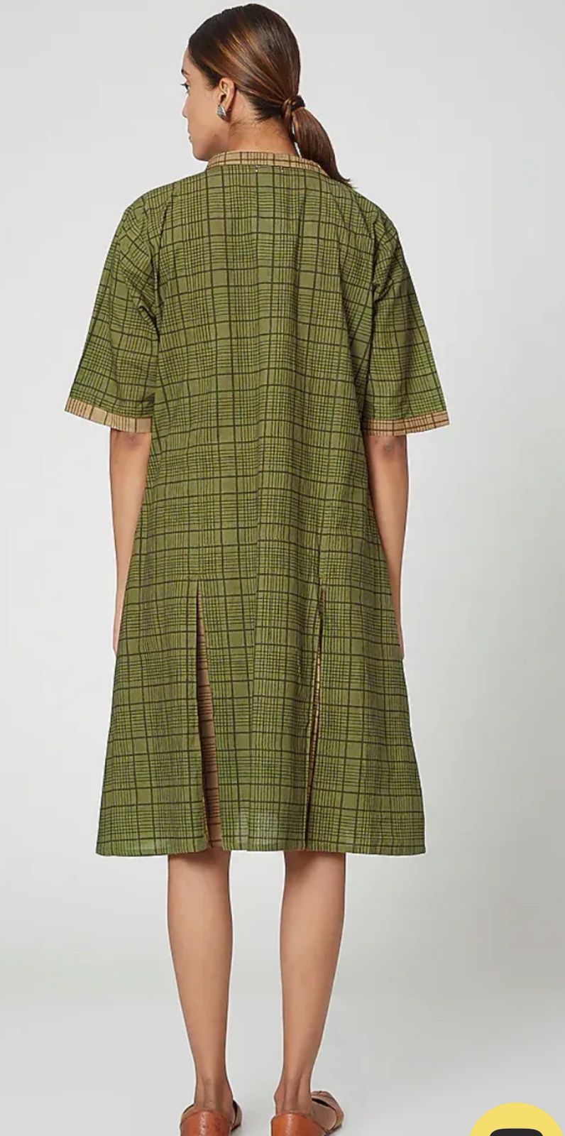 Olive Green Cotton Hand Block Printed Midi Dress I CLEARANCE SALE