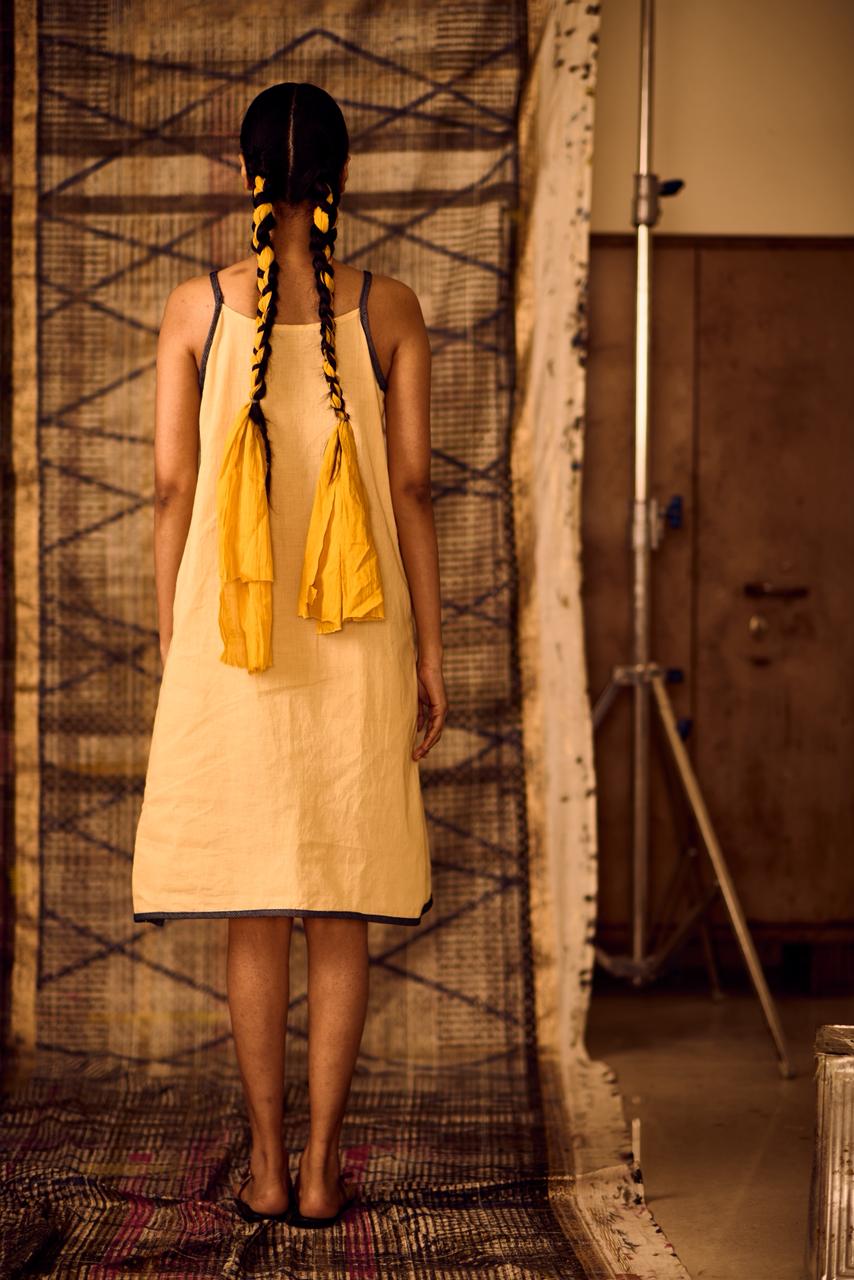 Sequence Slip Dress with Denim Edges