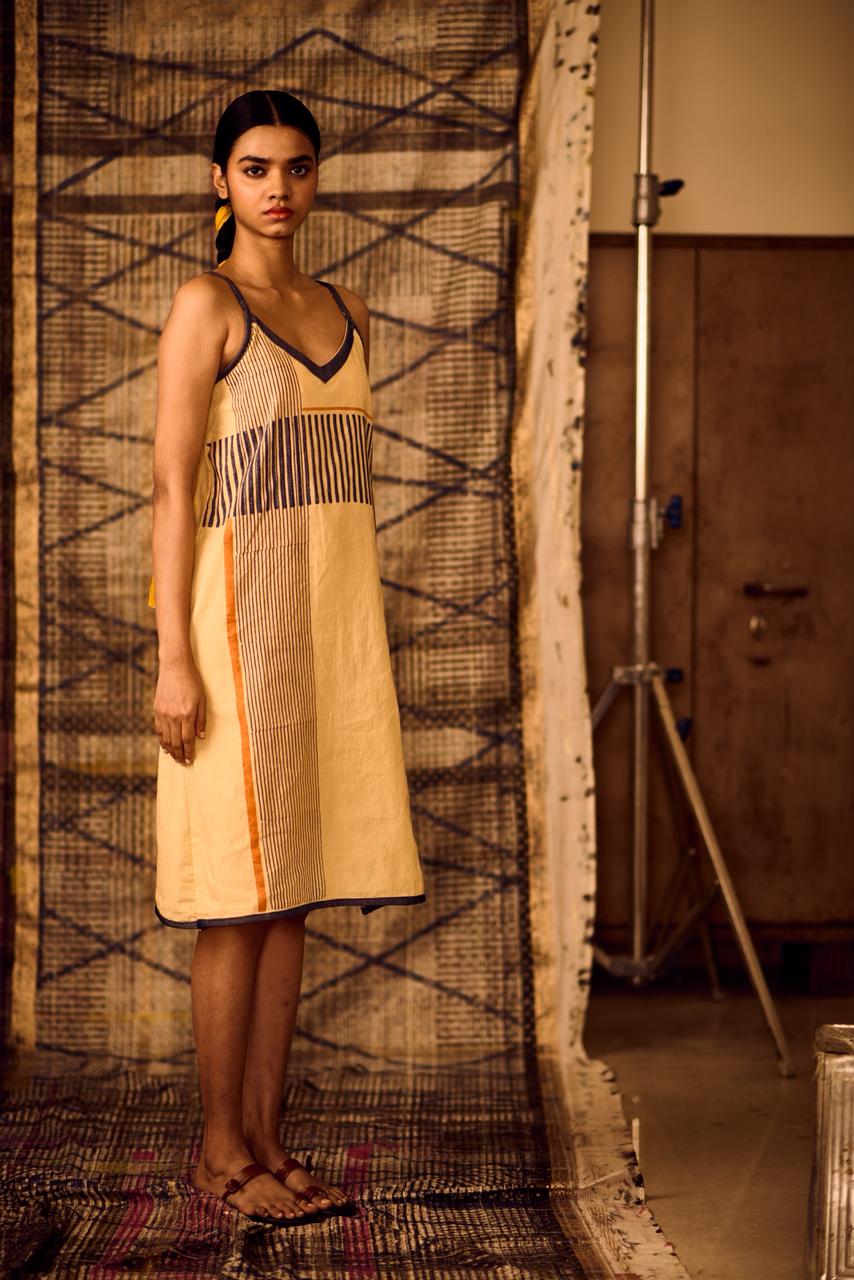 Sequence Slip Dress with Denim Edges