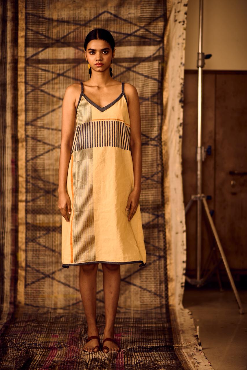 Sequence Slip Dress with Denim Edges
