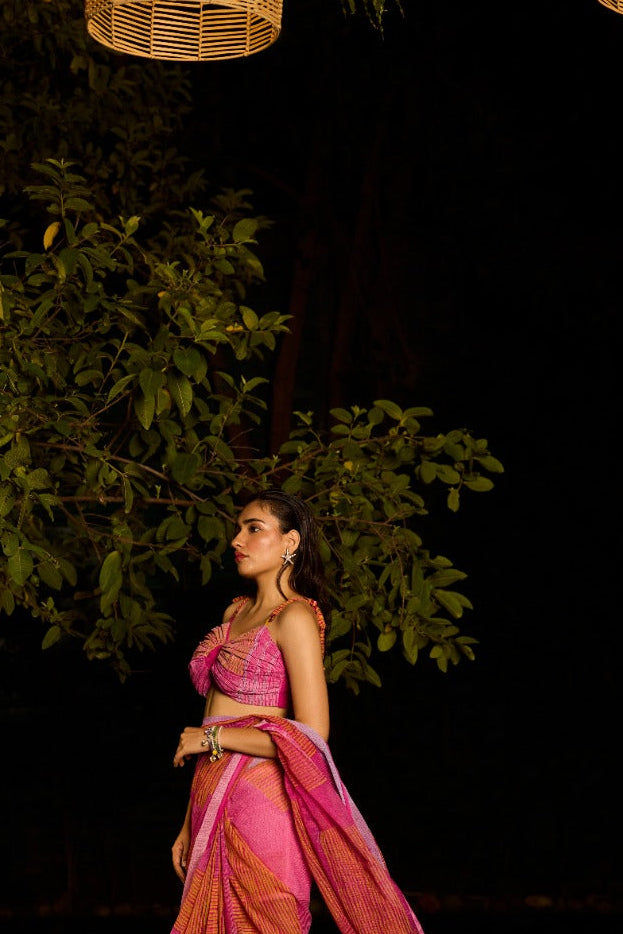 Weekend Candy Pink Saree With Shell Blouse