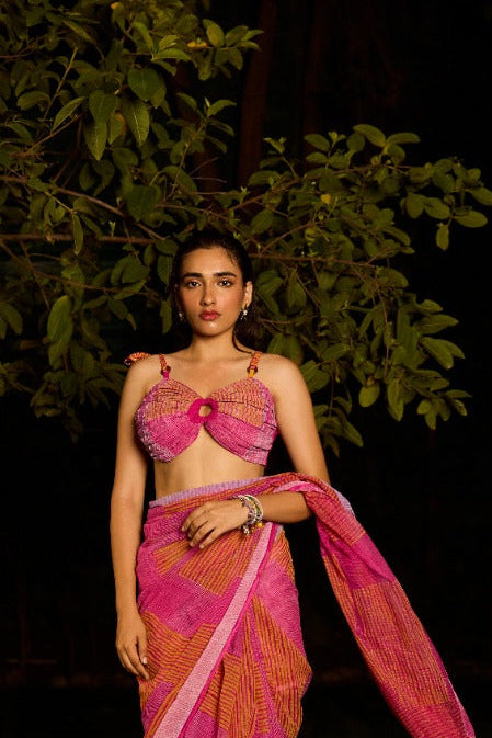 Weekend Candy Pink Saree With Shell Blouse