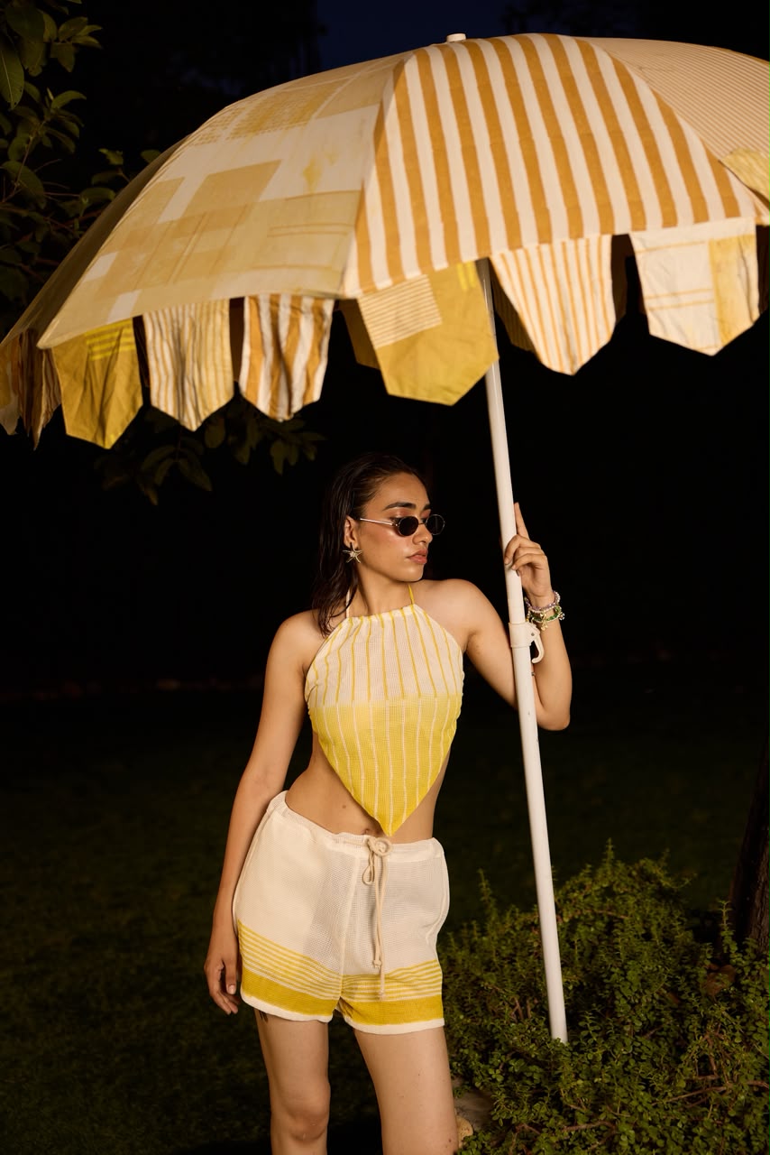 Weekend Butter Yellow Mesh Shorts Coordinate with lining(Set of 2)