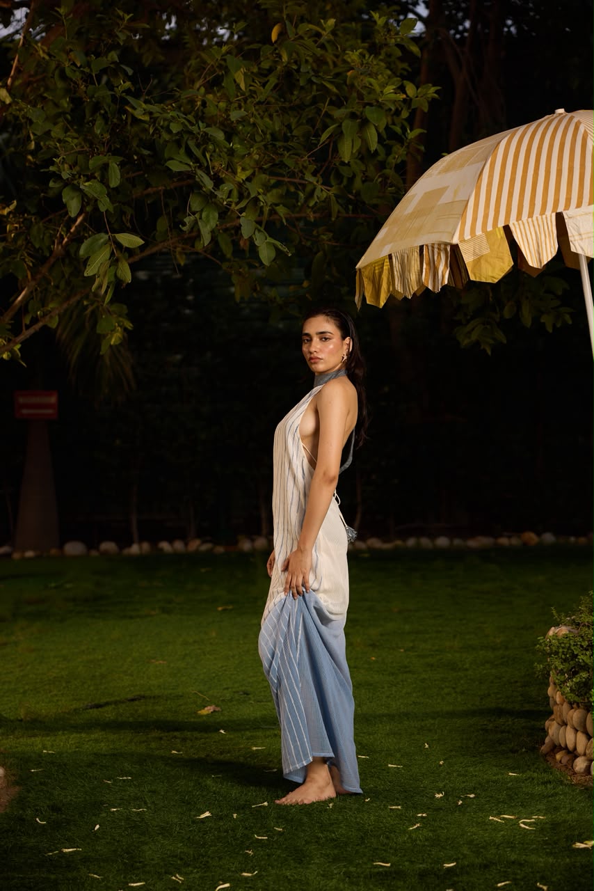 Weekend Blue Lagoon Floor Length Halter Long Dress with lining