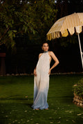 Weekend Blue Lagoon Floor Length Halter Long Dress with lining