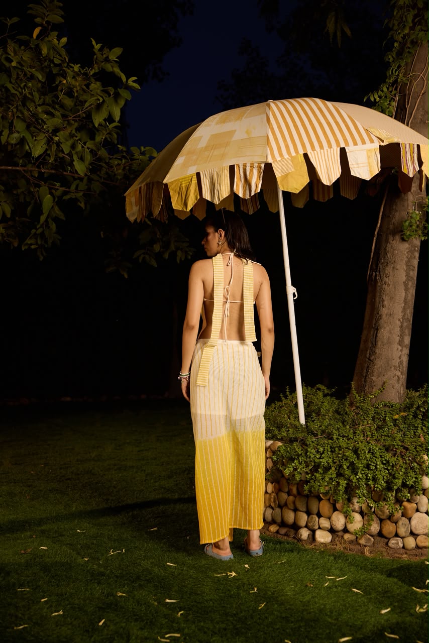 Weekend Butter Yellow Mesh Coordinate with Sarong Skirt (Set of 3)