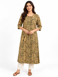 Beige Printed Kurta Round Neck I CLEARANCE SALE