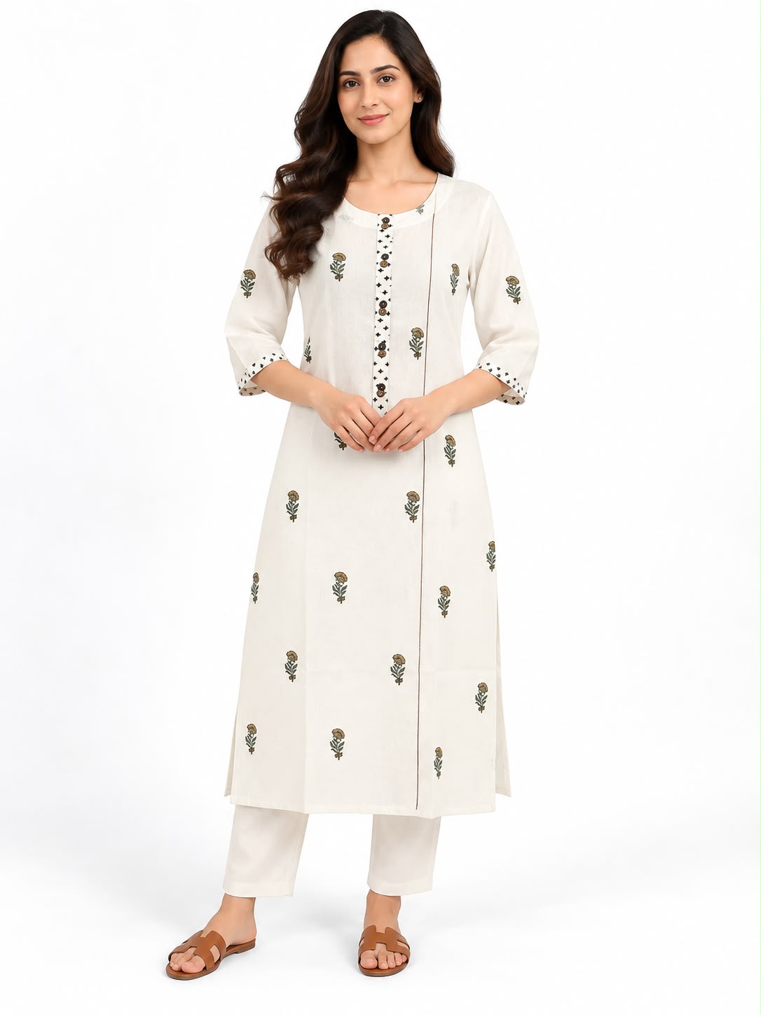 White Printed Kurta Round Neck I CLEARANCE SALE