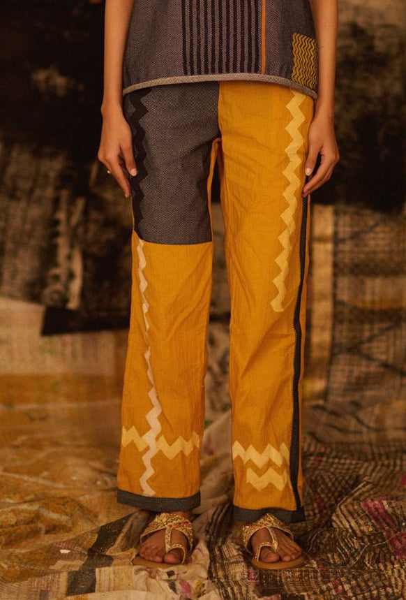 Sequence Repeat Mustard Coordinate with Denim Edges (Set of 2)