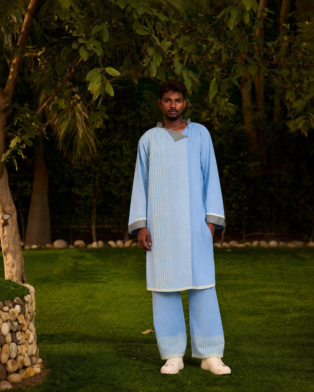 BANANA man Weekend Blue Lagoon Kurta with Pants (Set of 2)