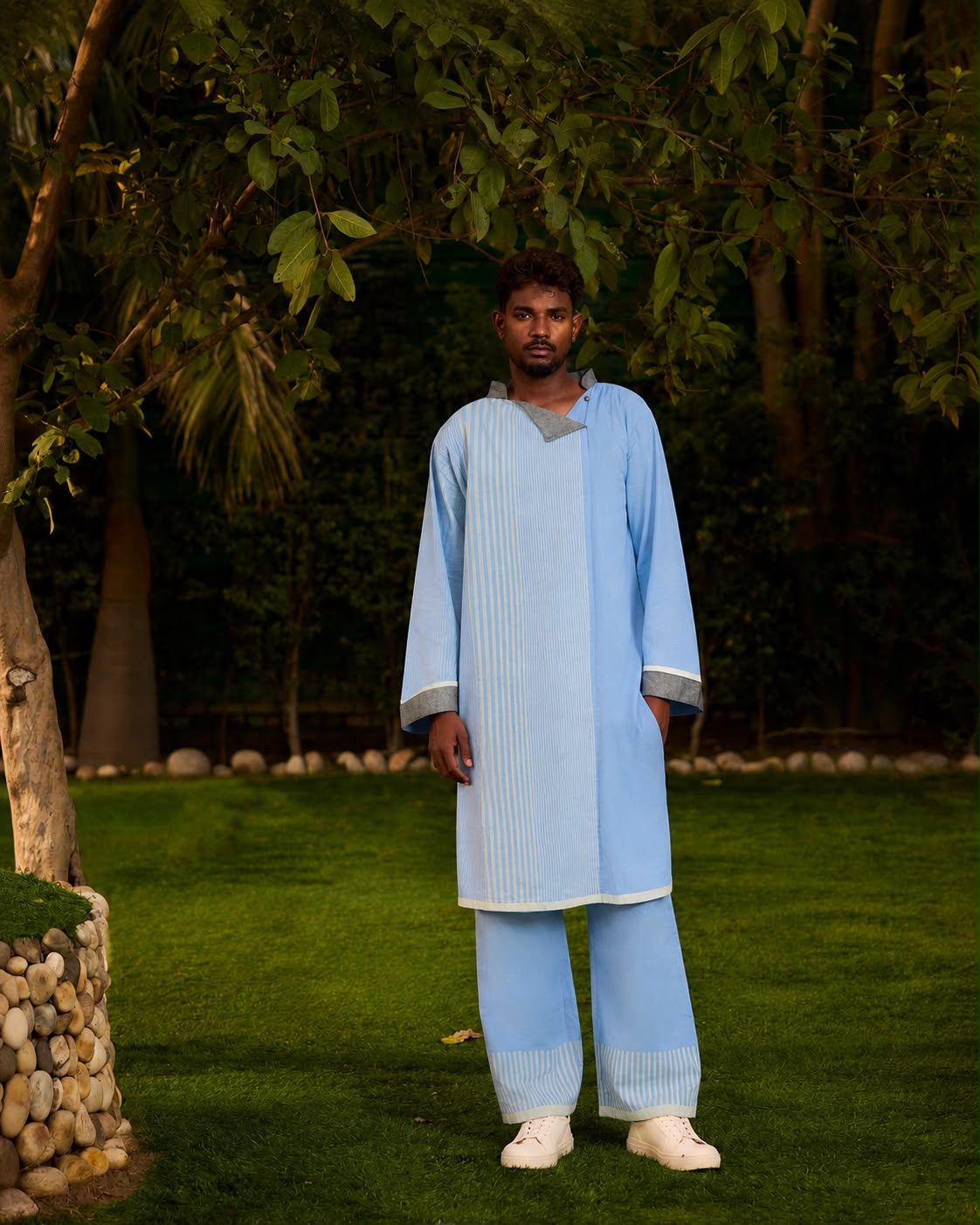 BANANA man Weekend Blue Lagoon Kurta with Pants (Set of 2)