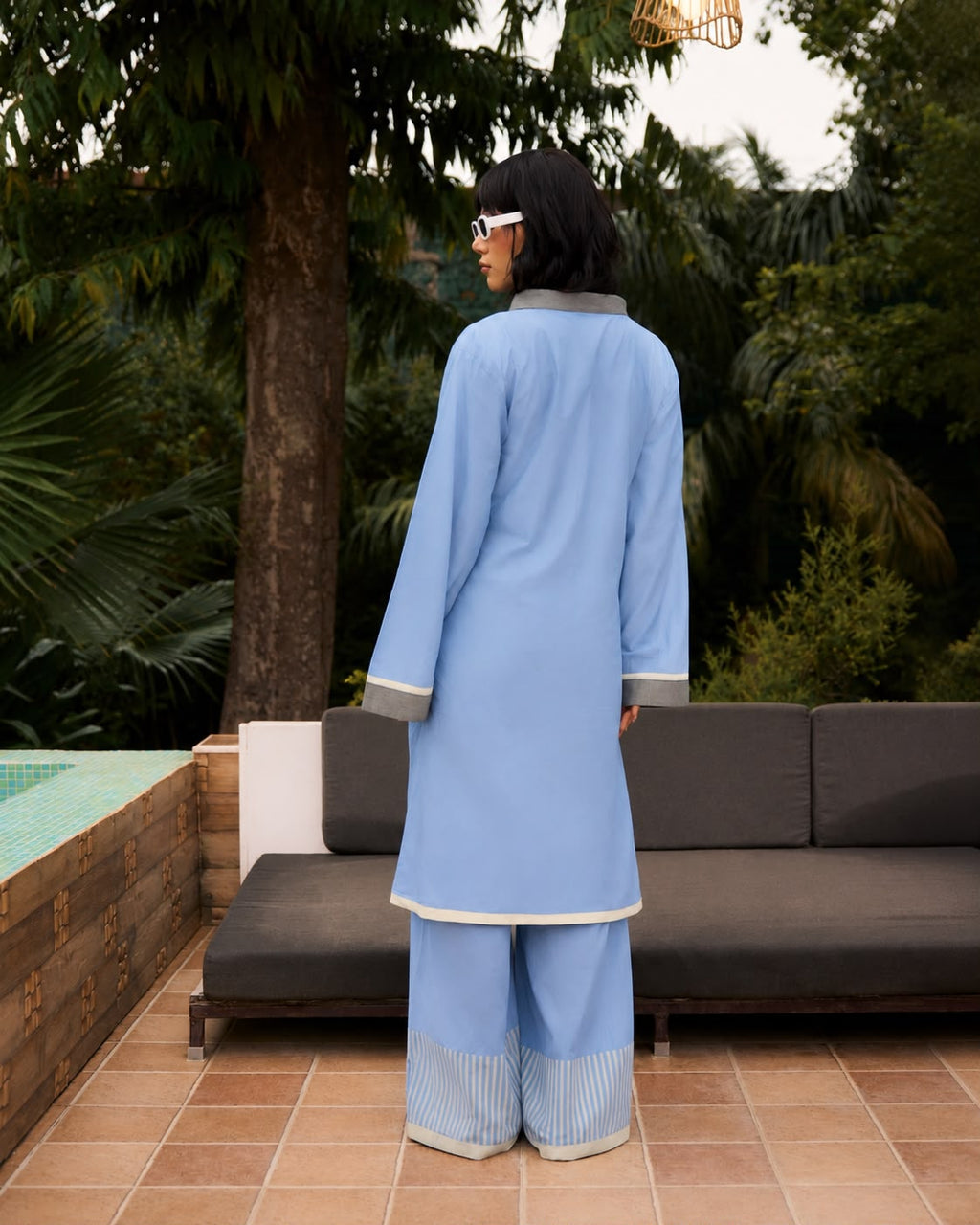 Weekend Blue Lagoon Collar Kurta with Denim Collar