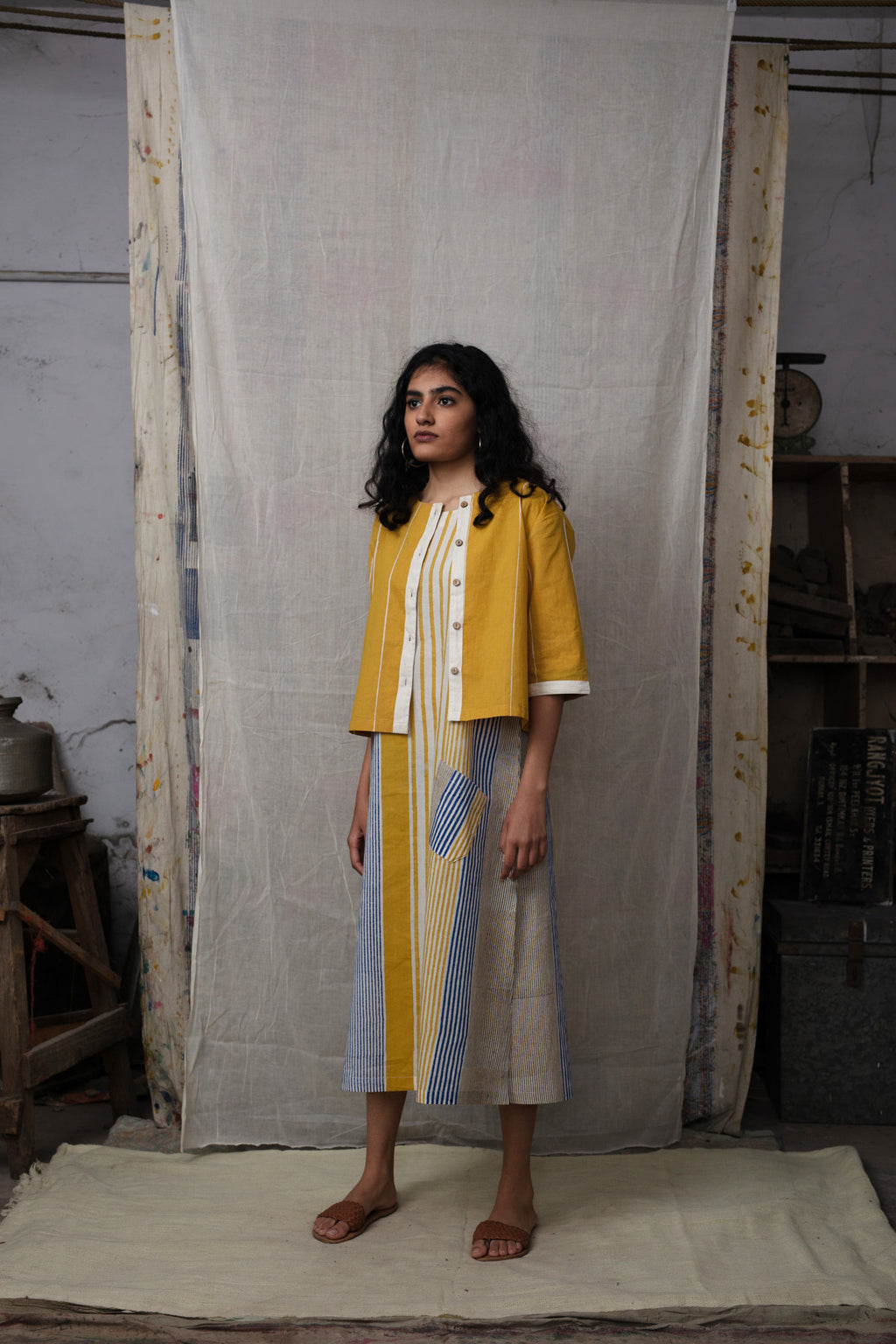 Doppler Hint Mustard Dress and Shrug
