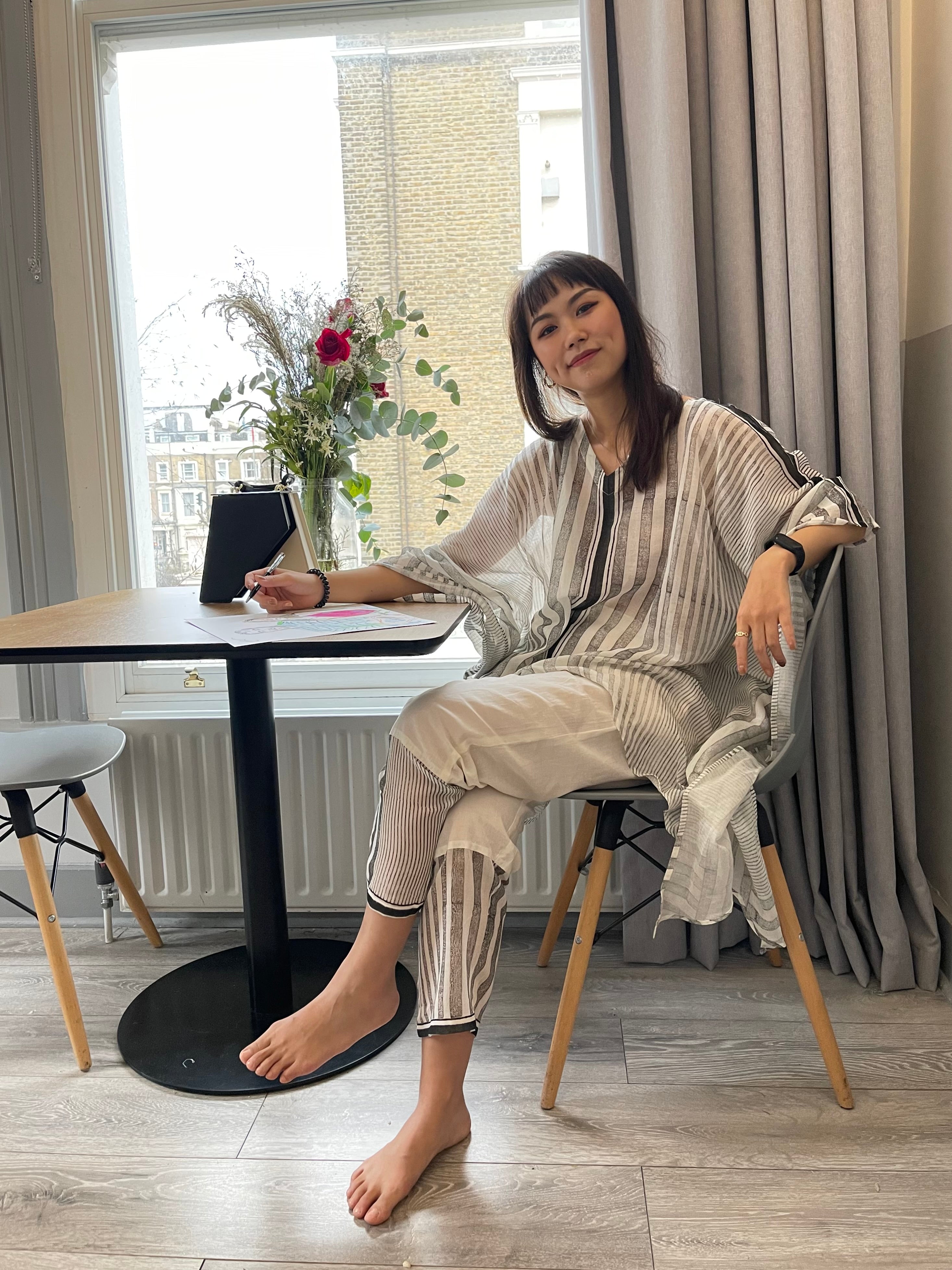 Black and White striped Small  Kaftan