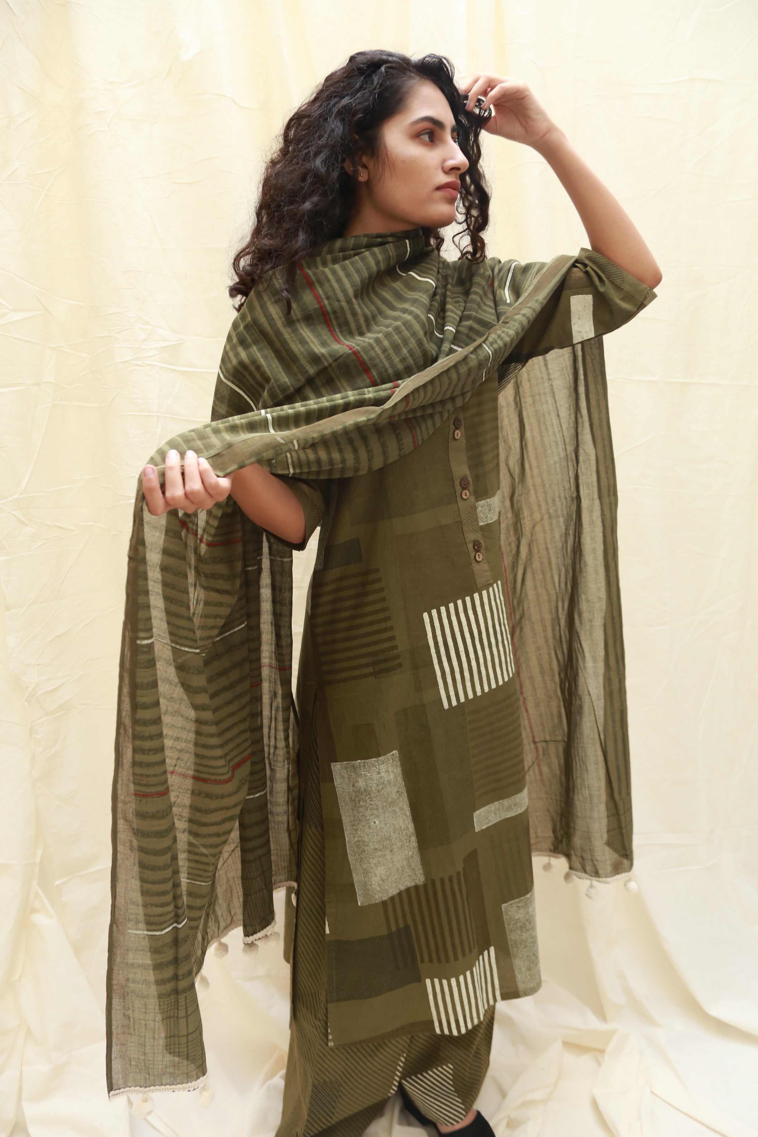 Collage Olive Kurta Set of 3