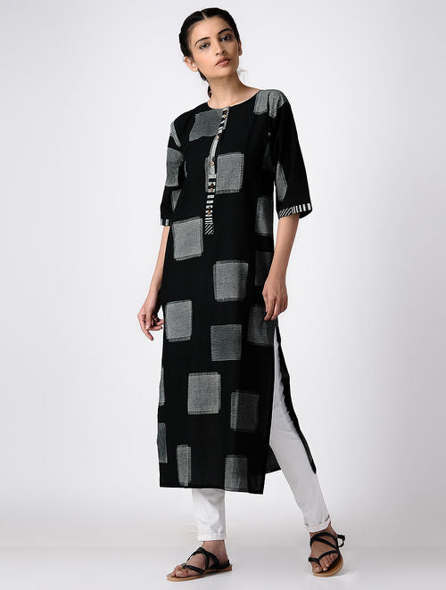 Space Crossed Black Kurta