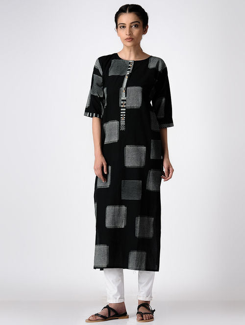 Space Crossed Black Kurta