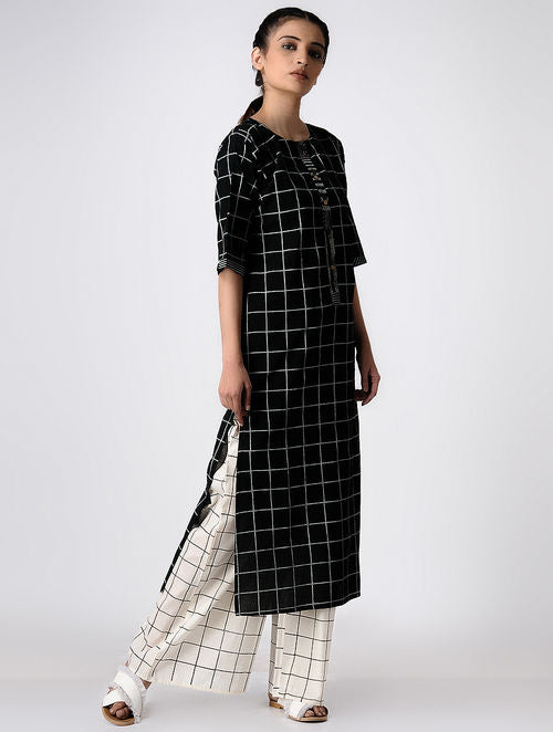 Grid Black Kurta