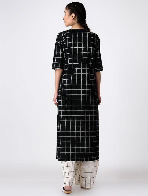 Grid Black Kurta