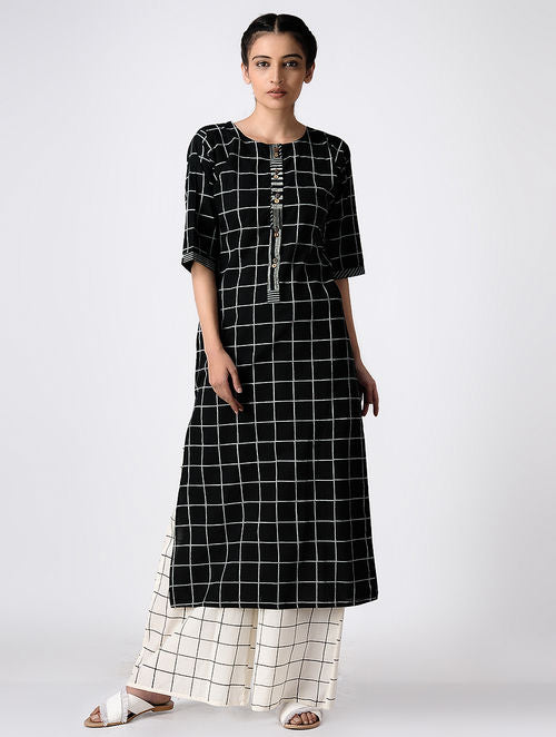 Grid Black Kurta