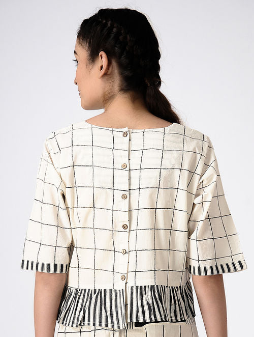 Grid White Crop Top