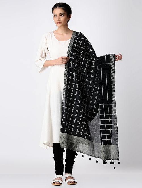 Grid Black Dupatta