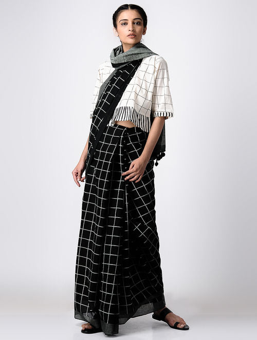 Grid Black Saree