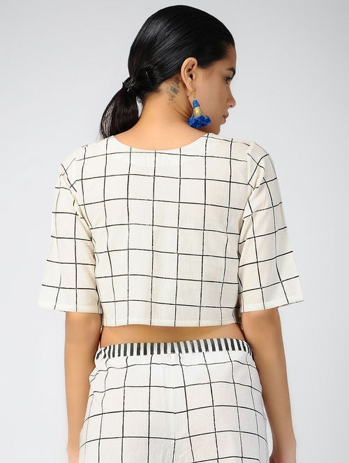 Grid White Crop Top